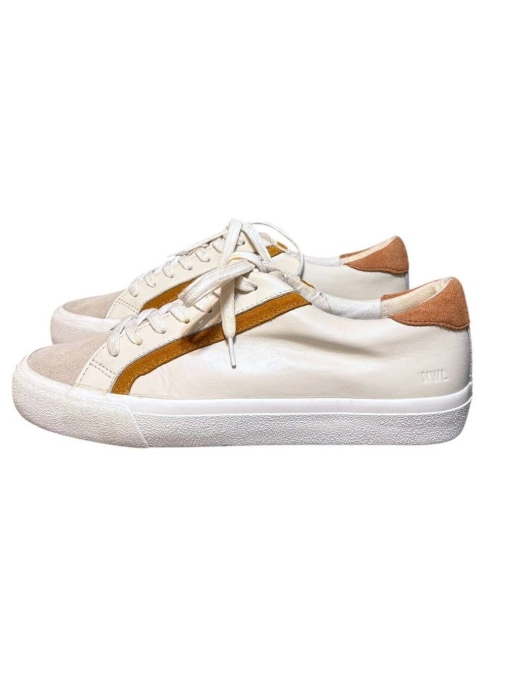 Madewell Leather Low Top Sneakers 9.5 Cream Chestnut Leather Lace Up Sidewalk